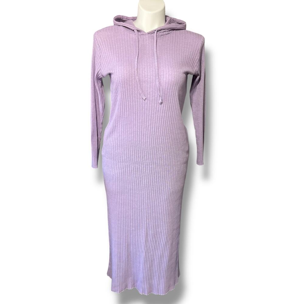 Tavin Size 12 Lavender Ribbed Sweater Dress Hooded Long Sleeve Midi Bodycon